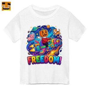 Paluten Merch: Kürbis Gamer Freiheit Abenteuer im Weltall mit Freunden - Pixel Art Gaming Shirt