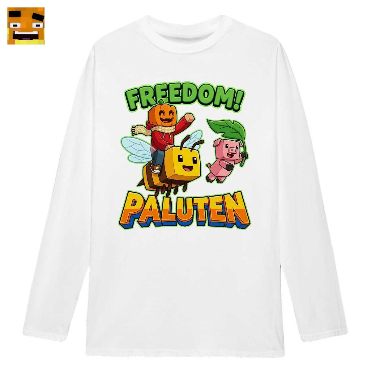 Paluten Merch: Kürbiskopf Gamer & Schweinchen Freund Fliegen in die Freiheit - Comic Style Fan-Shirt - Image 2