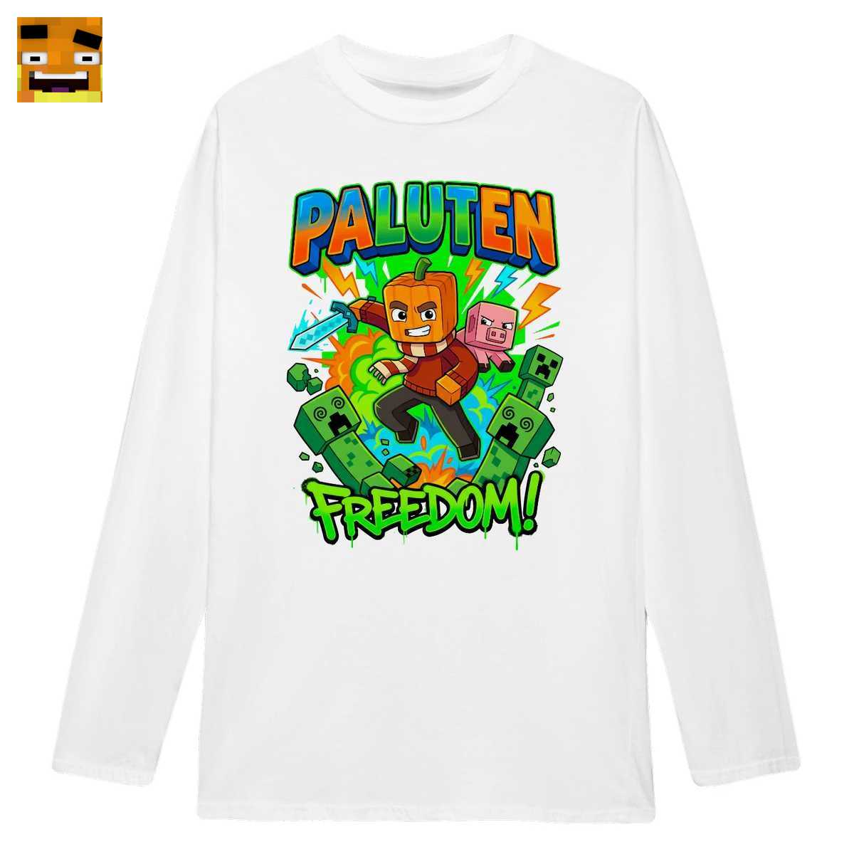 Paluten Merch: Freiheit für den Kürbis-Krieger! Pixel Welt Abenteuer - Pixel Welt Abenteuer T-Shirt - Image 3