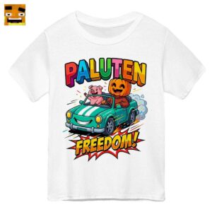 Paluten Merch: Kürbis Gamer & Schweinchen auf Freiheits-Tour - Comic-Stil Fan-Shirt