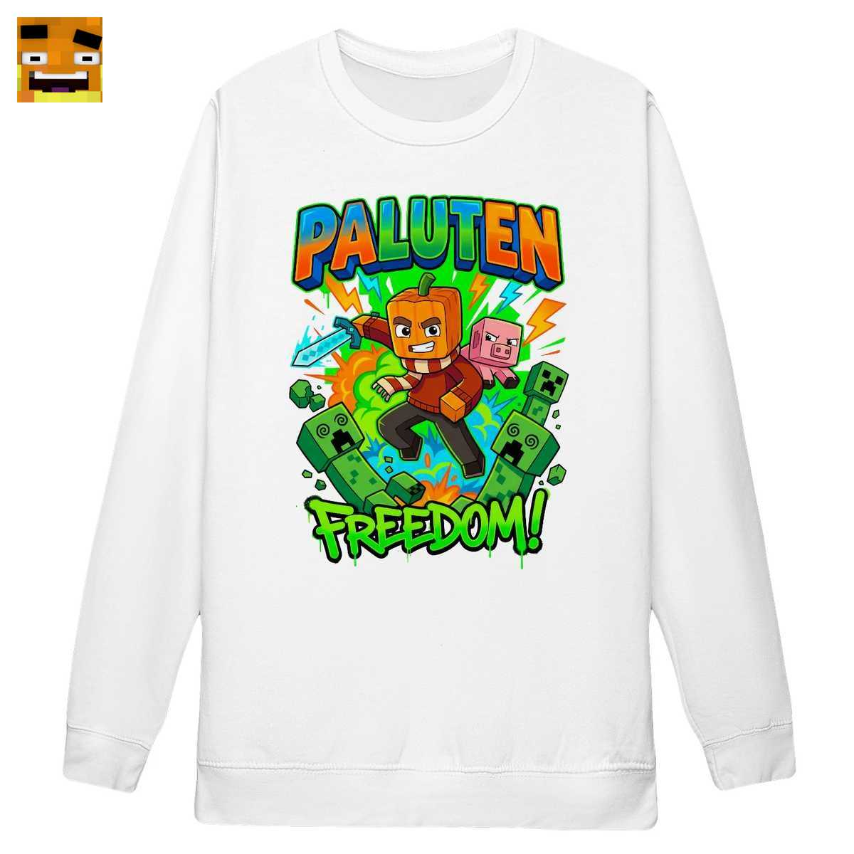Paluten Merch: Freiheit für den Kürbis-Krieger! Pixel Welt Abenteuer - Pixel Welt Abenteuer T-Shirt - Image 4