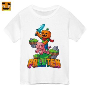 Paluten Merch: Kürbiskopf Gamer Held auf Pixel Schwein - Minecraft Stil Fanartikel