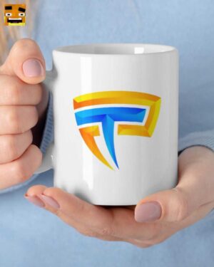 Gamer Merch: Team Tasse mit blau orange Schild Logo | E-Sport Zocker Kaffeebecher