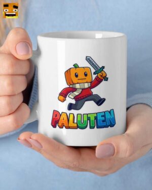 Paluten Merch: Kürbis Kopf mit Pixel Schwert Tasse | Offizieller Fanartikel