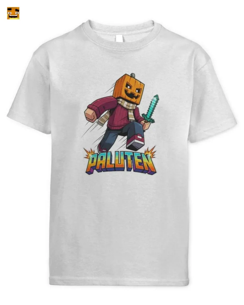 Paluten Kürbiskopf-Gamer-Held mit Pixelschwert in Akt T-Shirt
